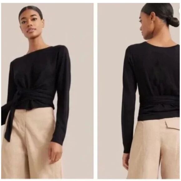 New Modern Citizen Stevie Wrap Tie Front Long Sleeve Top Blue Green - Picture 4 of 5